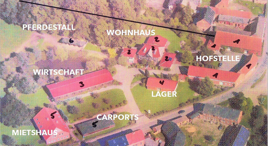 Hof in Vissum – Nähe Arendsee – Lageplan mit Wohnhaus, Hofstelle, Lager, Wirtschaftsgebäuden, Mietshaus, Pferdestall